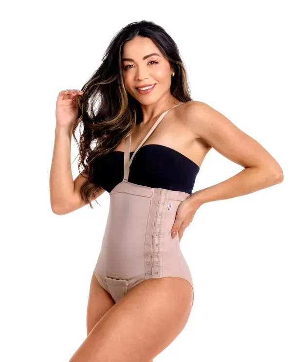 Cinta Modeladora Cintura Alta com Fecho Lateral Cor Chocolate Tamanho G/46 Biobela